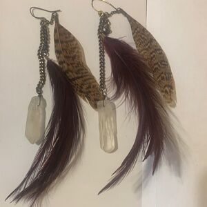 Elegant Feather and Crystal Earrings